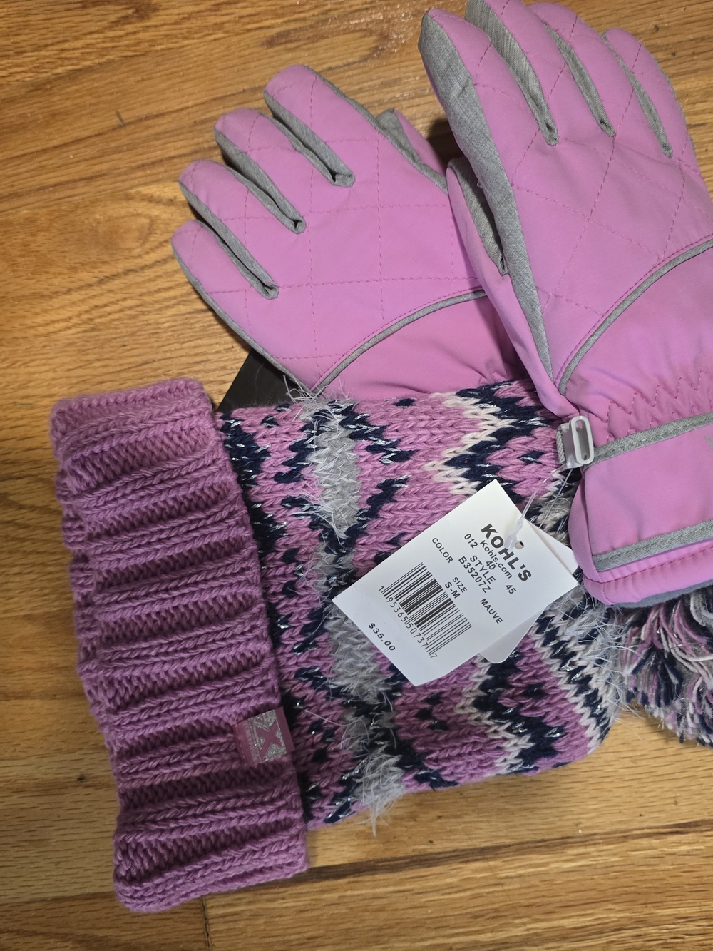Kohl's Pink Knit Hat and Pink Winter Gloves Set